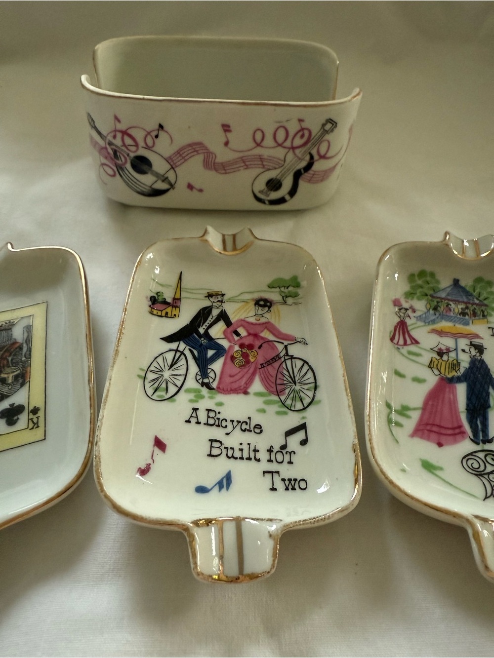 Vtg Porcelain Nesting Ashtray Trinket Dish Set Holder Japan